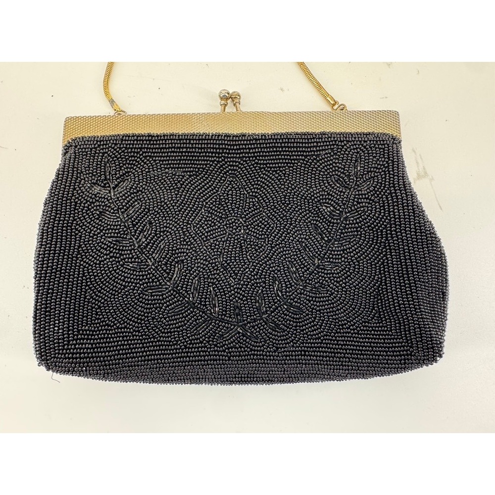 Vintage Debbie byβ John Wind Beaded Evening Bag Black Clutch Chain Strap Mirror